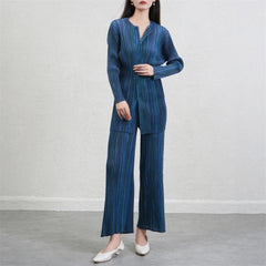 Luxury Plisse Striped Trousers Set