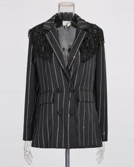 Rhinestone Pinstripe Fringe Blazer