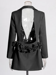 Luxe Cut-Out Back Blazer with Ruffled Flowers