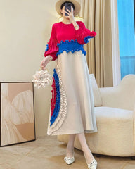 Unique Plissé Long-Sleeve Dress