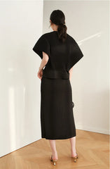 Luxe Plissé Cape-Sleeve Top