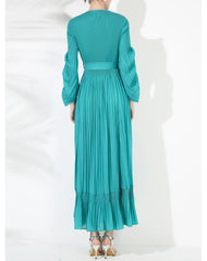 Ruffle Pleated V-Neck Dress