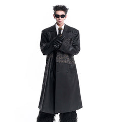 Men's Black Tweed Faux Leather Trench | Luxury Streetwear