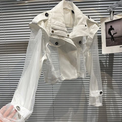 Women's Stylish White Sheer Mesh Cropped Jacket