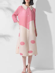Luxury Japanese Pleated Polka Dot Blouse Dress