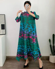 Abstract Pleated Trapeze Dress