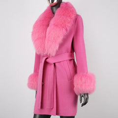 Petite Cashmere Wool Real Fur Jacket