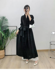 Couture Plissé Pleated Belted Robe Coat