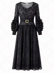 Luxury Lace Pleated Floral Dress