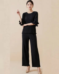 Elegant Pleated Ruffle Pants Set