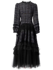 Luxe Formal Tweed Tulle Dress