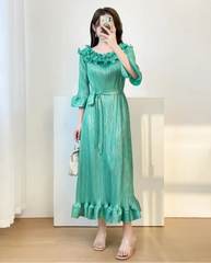 Pleated Dress With Bell Sleeves