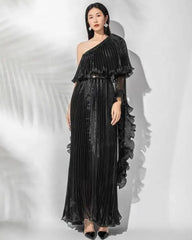 Luxury One-Shoulder Plissé Dress