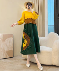 Unique Plissé Long-Sleeve Dress