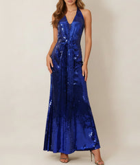 Sequin Halter Maxi Dress