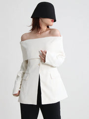 Luxe Off-Shoulder Asymmetrical Blazer