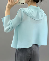 Elegant Plissé Ruffle Blouse Top