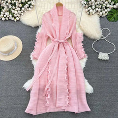 Elegant Ruffle Sleeve Pleats Coat