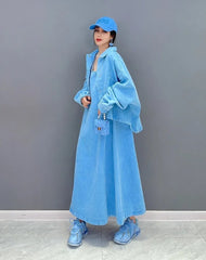 HEYFANCYSTYLE Denim Elegance: Coat & Sleeveless Dress