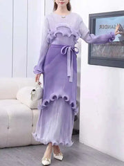 Ombre Pleated Ruffle Long Dress