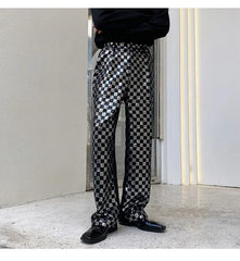 Men's Metallic Checkered Black Trousers