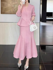 Japanese Luxe Asymmetrical Pleated Skirt Suit