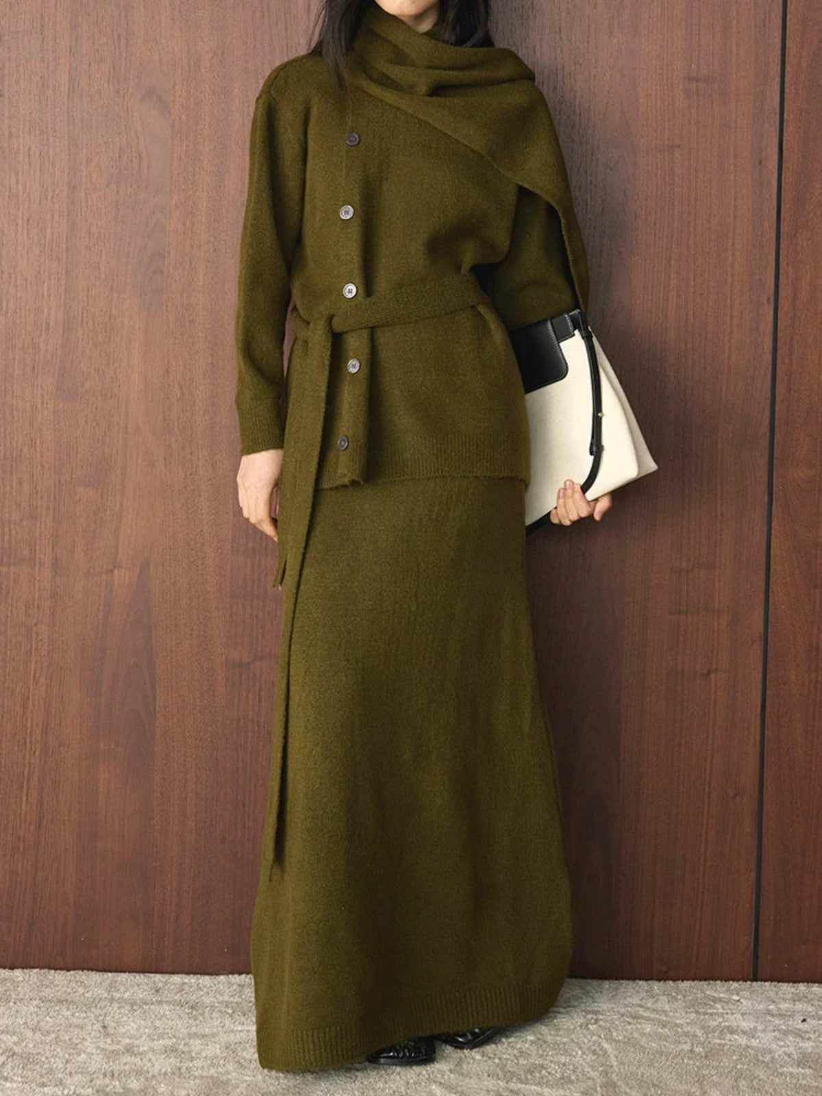 Luxury Knit Draped-Neck Set