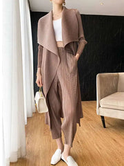 Elegant Drape Pleat Long Cardigan