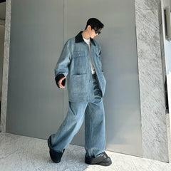 Men's Luxury Japanese Streetwear Baggy Denim 2-Piece Set