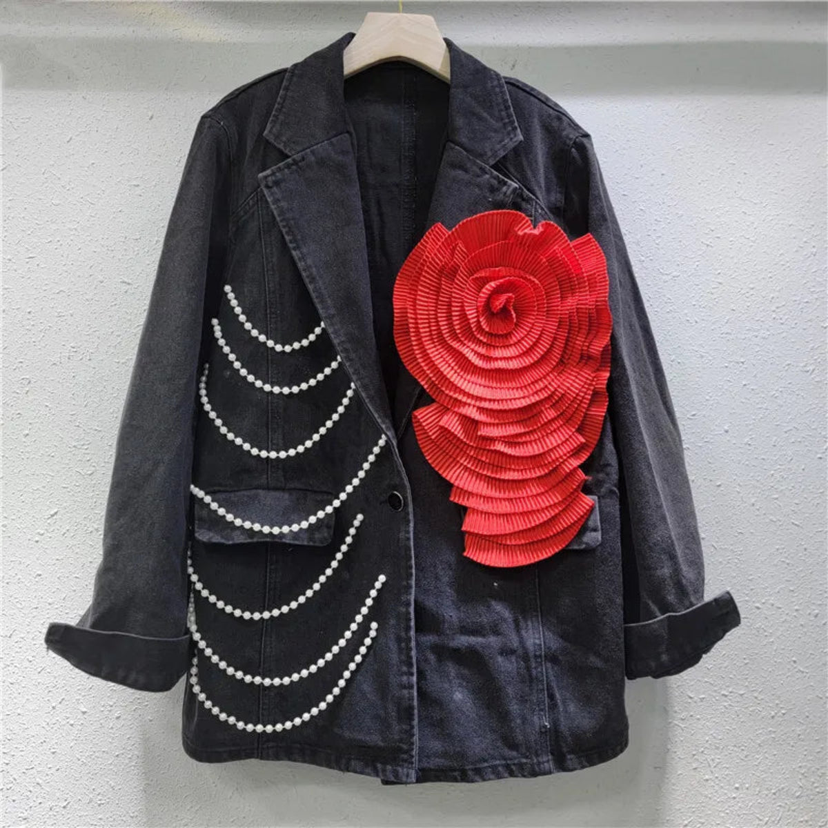Luxury Black Denim Oversized Coat