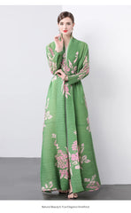 Women's Classy Floral & Leaf Long Pleated Coat