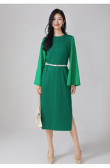 Luxury Flared Sleeve Pleats Dress