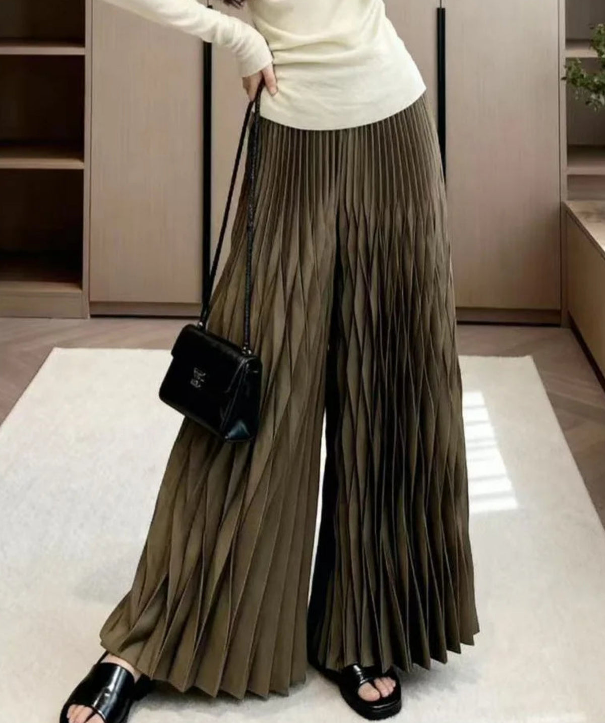 Luxury Plissé Wide-Leg Pants