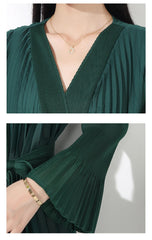 Luxury Pleats Wrap Dress with Sleeves