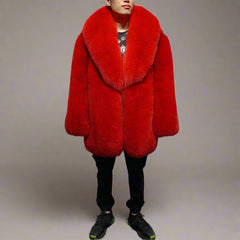 Red Fox Fur Coat for Men with Collar