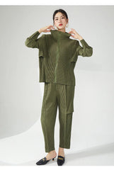 Women's 2 Piece Casual Pleated Jacket and Pants Set