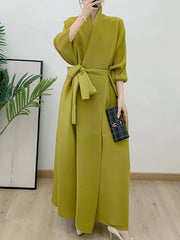 Couture Plissé Pleated Belted Robe Coat