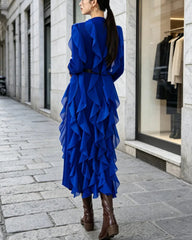 Luxury Ruffle Plissé Midi Dress
