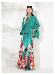 Truly Pleated 2-Piece Long Skirt & Coat Set