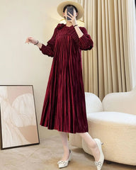 Thick Pleated Long-Sleeve Dress