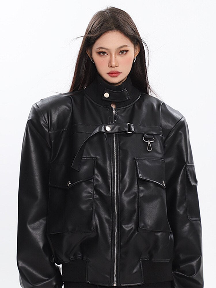 Vintage Oversized Chic PU Leather Jacket