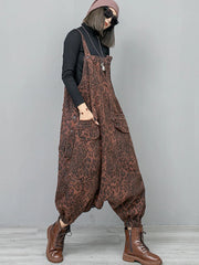 Women's Leopard Stained Distressed Denim Overalls