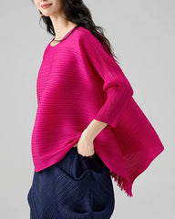 Plissé Asymmetric Fringe Top
