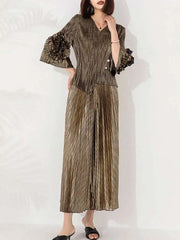 Luxury Formal Plisse Palazzo Pant Set