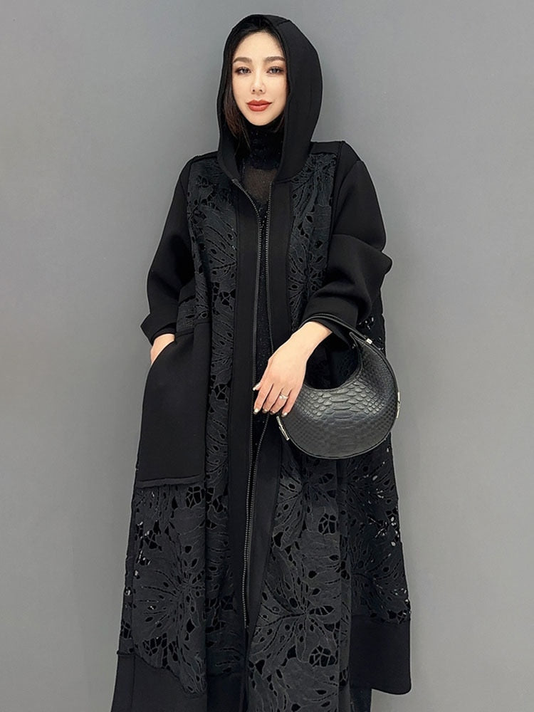 Handmade Chic Black Zip-Up Hooded Long Coat – HEYFANCYSTYLE