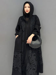 Handmade Chic Black Zip-Up Hooded Long Coat