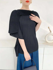 Pleat Plissé Asymmetric Draped Top