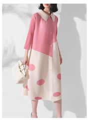 Luxury Japanese Pleated Polka Dot Blouse Dress