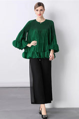 Luxury Pleated Bell Sleeve Top