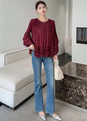 Luxury 3D Floral Pleated Top